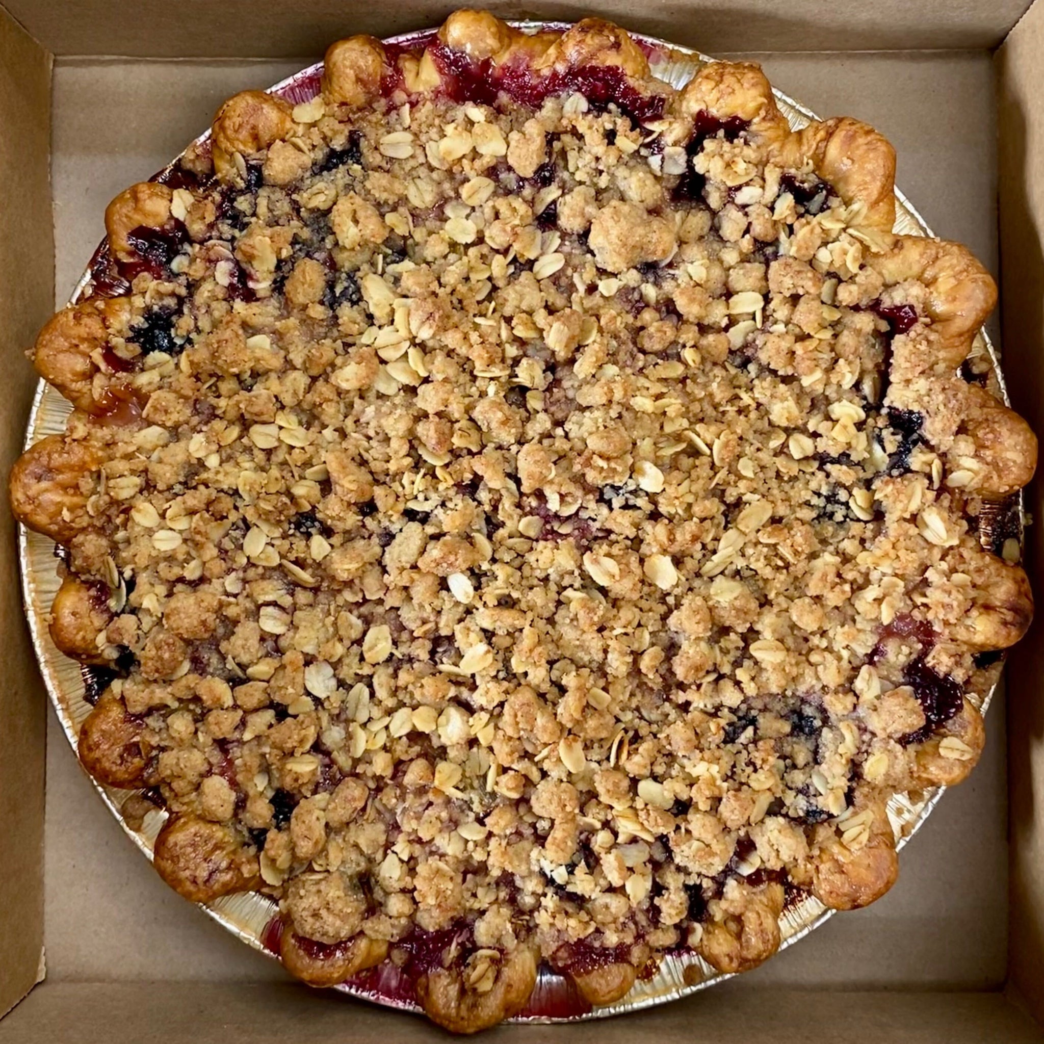 Peach Blueberry Rhubarb Crumble